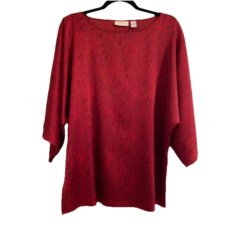 Chicos Size 1 Womens Medium Top Satiny Red Black Animal Print Lightweight